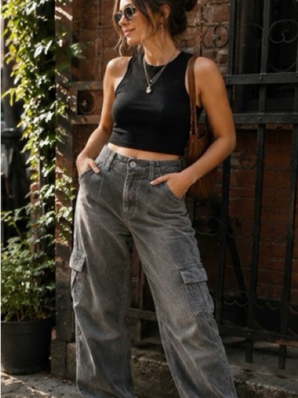 Angel Kiss Gray Corduroy Cargo Pants Wide Leg Utility Y2K Size 5/27 - Picture 1 of 3